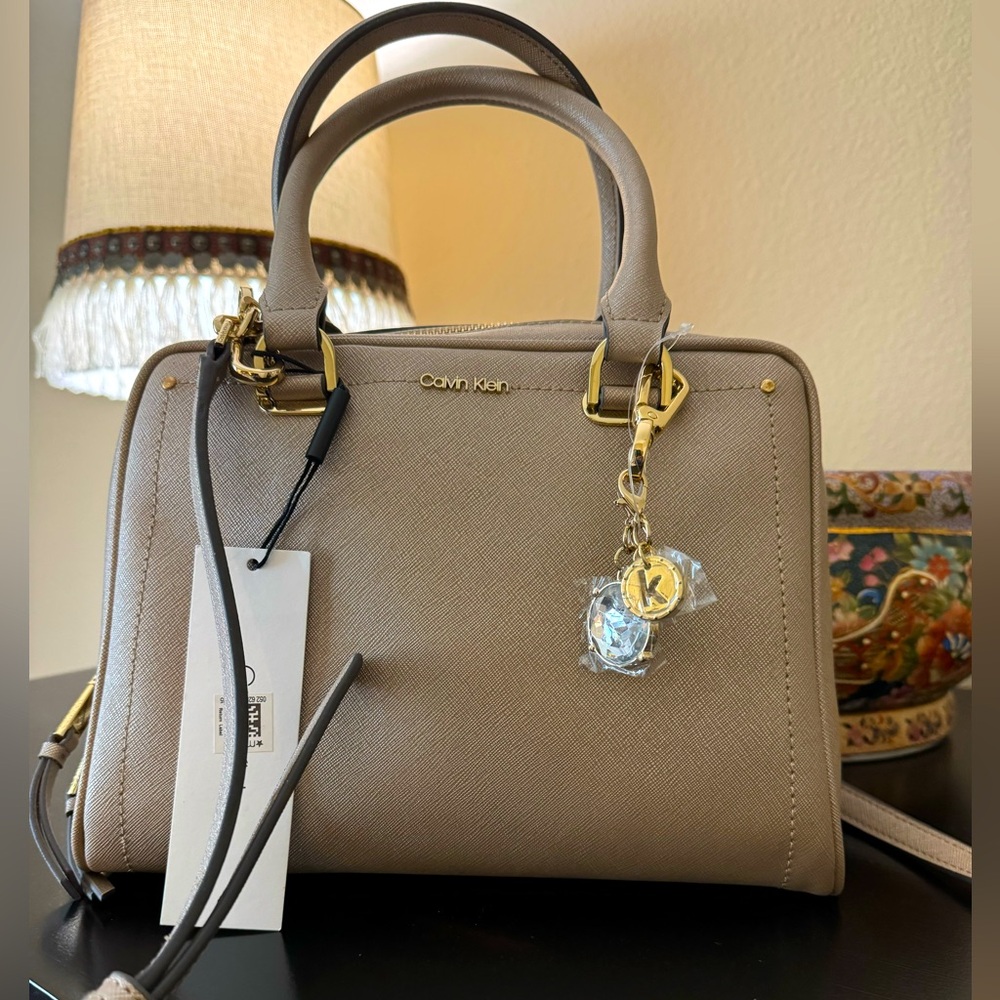 MARYBELLE Satchel by Calvin Klein - Champagne Saffiano (PVC) Leather - NWT